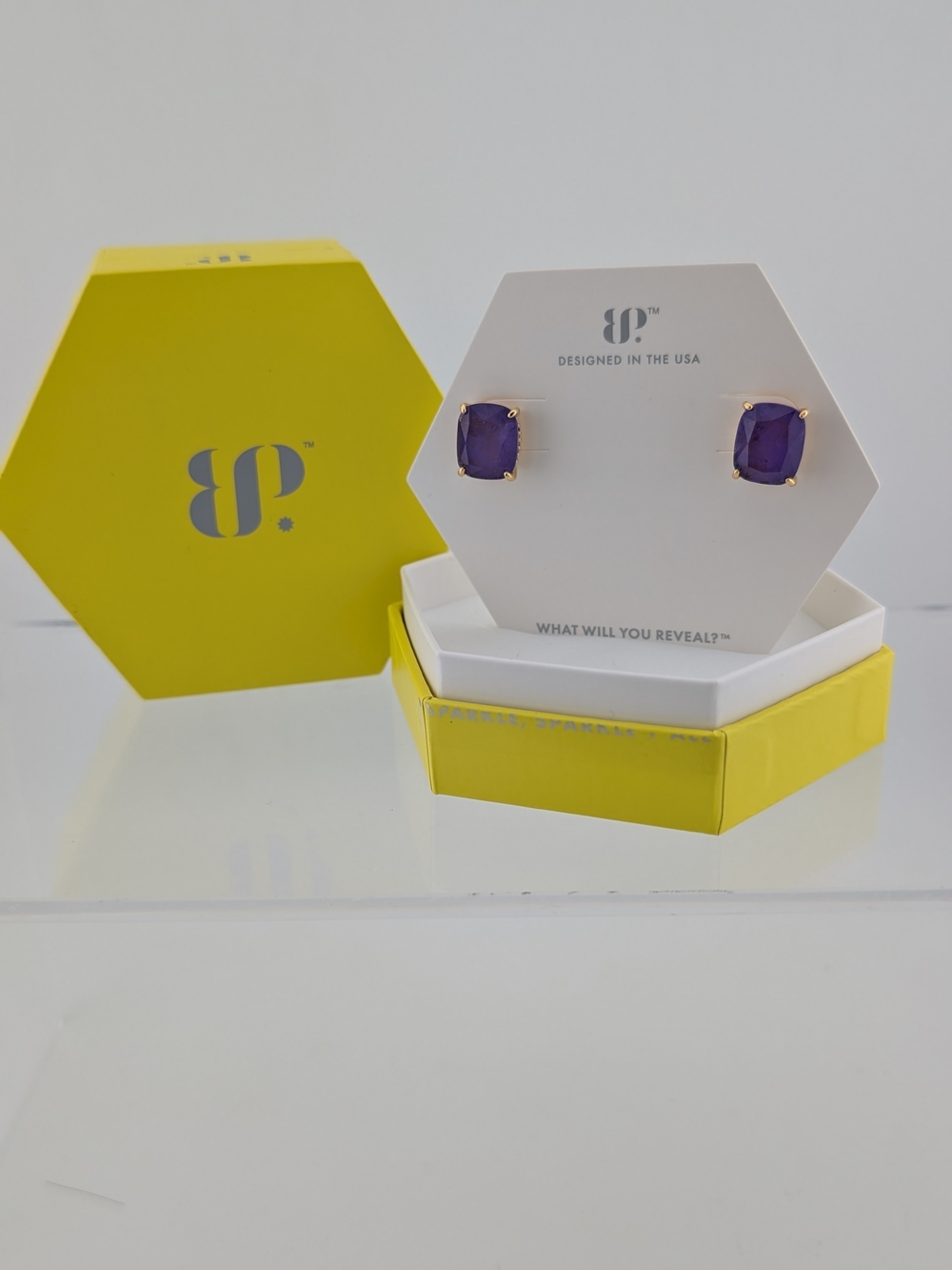 BP Gold-Setting Purple Cushion Stud Earrings